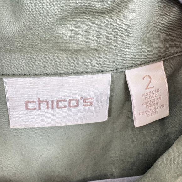 Chico's 100% Cotton Sage Green Gold Sequin Full Zip Military Utility Vest Size L - Picture 6 of 8